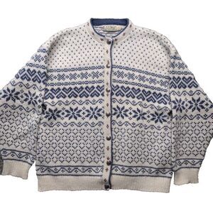 LL Bean Vintage Sweater Hearts Thick Wool Blend Cardigan Button Up XLarge USA